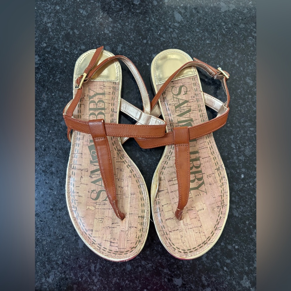 Sam Edelman brown t-strap thong sandals size 9